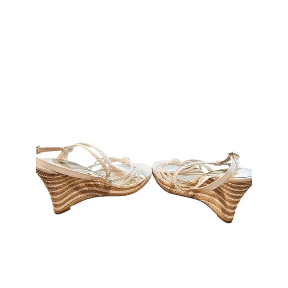 Michael Kors White & Beige Braided Espadrille Wedges Size 9.5 - Picture 10 of 14